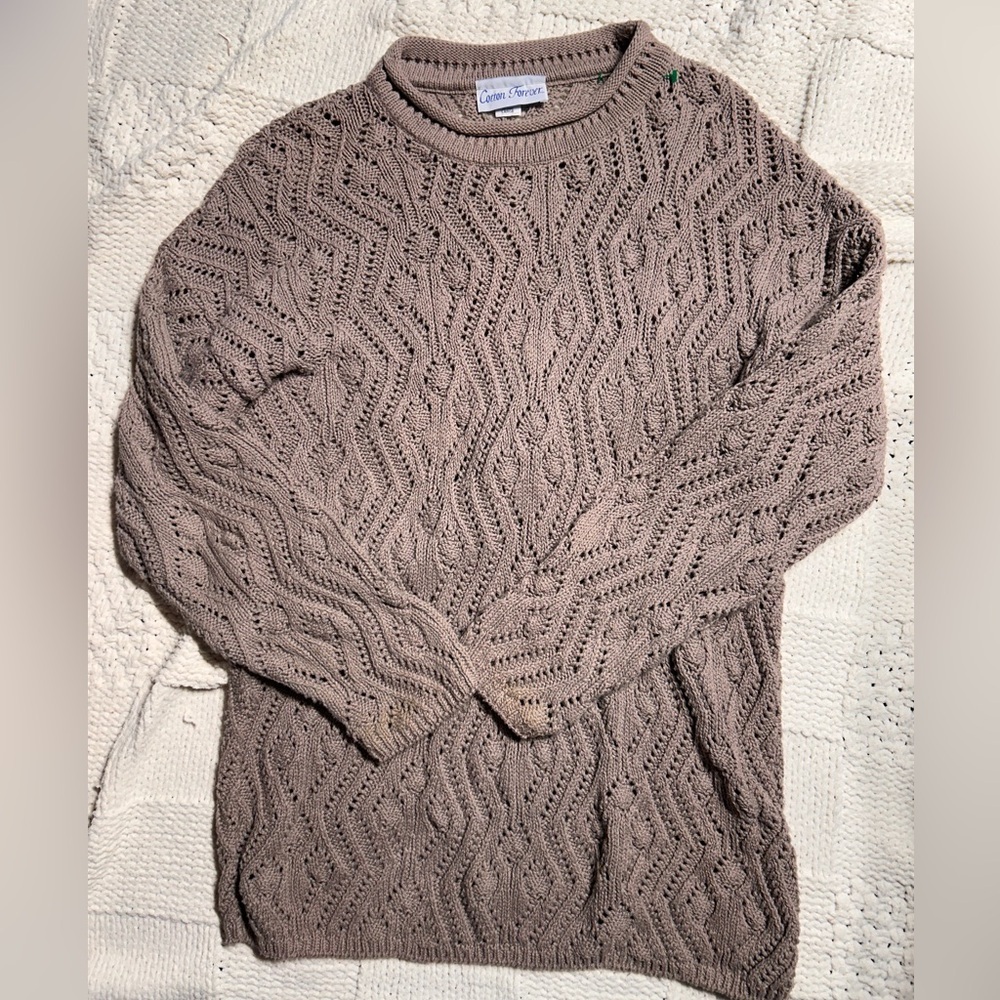 Vintage Cotton Forever Tan Knit Pullover Sweater